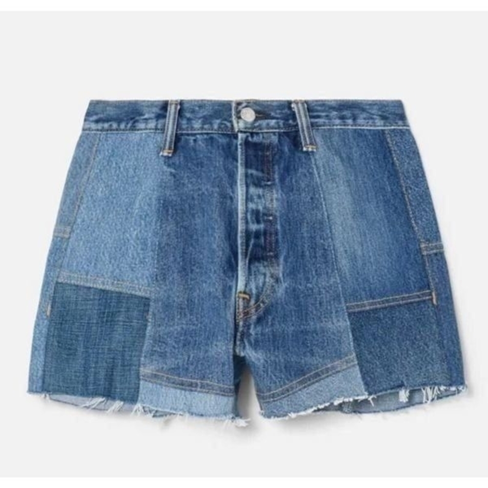 Re/Done Levis Blue Patchwork Denim Jean Shorts - 28
